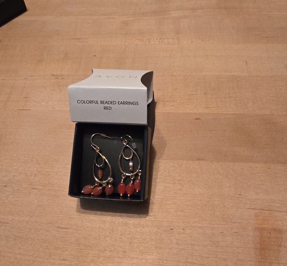 Avon Gold-Tone Earrings with Red Beads